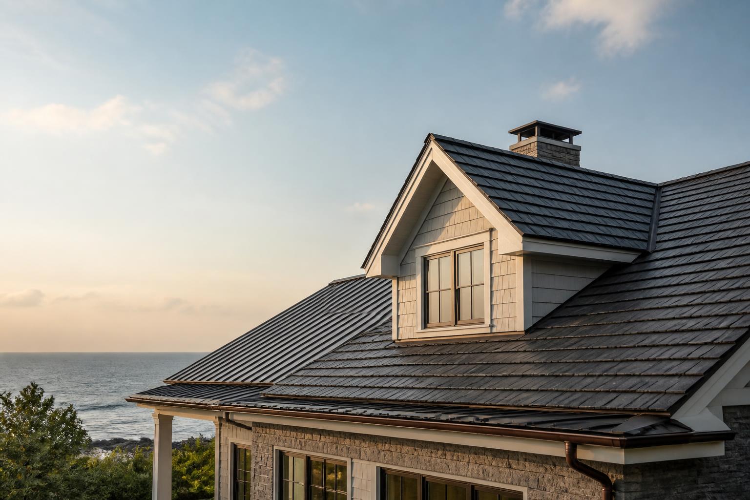 Newly finished roof on a coastal home in soft natural light